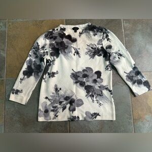 Talbots 100% Cashmere Audrey Sweater Super Soft Floral 3/4 Sleeve Women's M